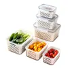Caja de doble capa con drenaje para conservar la frescura Caja de almacenamiento para refrigerador Caja de almacenamiento de alimentos sellada de grado alimenticio Caja de almacenamiento de frutas y verduras Caja de almacenamiento para cocina