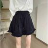Shorts Estilosos de Perna Larga com Babados para Mulheres, Novo Estilo Verão 2026, Cintura Elástica com Bolsos, Tendência de Calça Casual Coreana