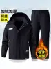 Conjunto de Jaqueta Grossa de Veludo Outono e Inverno para Homens e Mulheres, Roupas de Montanhismo para Exterior à Prova de Vento e Impermeáveis, Roupas de Trabalho à Prova de Frio, Quentes e Resistentes ao Desgaste
