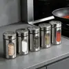 Atacado Pote de Vidro Visível para Temperos Barra de Aço Inoxidável Saladeira Pimenteiro para Churrasco Cozinha Doméstica Frasco Giratório para Temperos