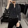 Recomendación popular: Camisa de manga larga a rayas para hombre, de lujo ligero, elástica, antiarrugas, sin planchado