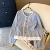 Camisa Xadrez Patchwork de Renda de Alta Qualidade Francesa Feminina Outono 2025 Novo Estilo Temperamento Redutor de Idade Top Manga Longa