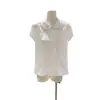 Camisa Babydoll com Botão de Concha, Gola Plissada de Botão Duplo, Corte Solto