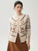 Jacquard vintage~Nueva colección de otoño e invierno: Cárdigan de punto jacquard Fair Isle de cachemira con diseño de ciervo pequeño, prenda exterior de cachemira para mujer con cuello redondo