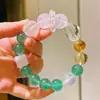 Pulseira de cristal de citrino em pó de morango verde natural de alta qualidade, cristal branco leitoso, design moderno, pulseira de múltiplos tesouros