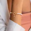 Colgante de Letra 26 con Incrustaciones de Circonita Estilo Barroco Francés con Cuentas de Perlas de Imitación Hebilla Ot Diseño de Pulsera para Mujer Joyería Simple