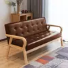 Sofá de Couro para Apartamentos Pequenos, Braços Curvos Estilo Nórdico Retrô, Assento Único, Duplo ou Triplo, Sofá Moderno para Sala de Estar Simples