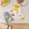 Terno Masculino para Primavera e Outono, Nova Jaqueta Cartoon Fofa Estilo Coreano, Conjunto Casual Infantil de Duas Peças com Calça