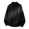Sudadera Han Lu de Peso Pesado, Corte Holgado, Media Cremallera, Cuello Camisero para Hombre, Otoño, Suéter Corto Ancho de Perfil Bajo con Diseño de Retazos Segmentados.