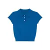 Elegante Camiseta de Punto de Manga Corta con Cuello Polo de Color Sólido para Mujer, Nueva y Chic Única, Top Corto de Verano 2026