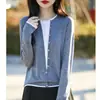 Cardigan Feminino de Tricô Fino com Gola Redonda Falso Duas Peças Primavera e Outono Emagrecedor Versátil Temperamento Peça de Tricô Superior Moda Feminina