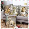 Serie Navideña de Gran Venta Transfronteriza Fundas Doradas para Cojines Fundas para Cojines de Sofá para el Hogar Fundas de Cojín Navideñas Estampadas de Lino