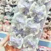 Nueva Dulce Pequeña Princesa Cuadros Morados Lazo Adorno de Encaje para Coleta Infantil Goma Elástica para el Cabello de Niña