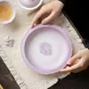 Suporte de Cerâmica Branca com Renda para Bule de Chá com Rosa Pintado à Mão com Bandeja de Chá Seco Roxa Gradiente, Prato de Frutas, Base de Gaiwan Estilo Chinês, Bandeja de Lanches para Chá