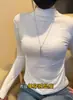Camiseta Básica de Cuello Medio para Mujer 2025 Nueva Prenda Exterior Versátil Otoño Clásico Interior Manga Larga Ajustado 0834