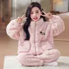 Pijama de lã coral de inverno para meninas, novo estilo outono, gola alta, conjunto de loungewear com zíper para estudantes do ensino fundamental e crianças