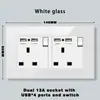 Ventas Directas de Fábrica Hong Kong, Macao y Estilo Británico 13A con USB Luz Vidrio Templado Blanco Cuadrado Enchufe Estándar Británico Enchufe Doméstico