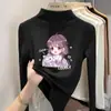 Prenda base de moda estilo coreano con forro polar para niñas, colección de otoño e invierno, top casual de manga larga cepillada con cuello semi-alto para niños mayores