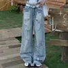 Jeans Rasgado Estilo High Street Americano para Mulheres, Tendência de Verão Novo Design, Calças Largas Retro Soltas e Relaxadas