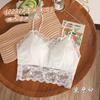 Camisola feminina de renda com costas cruzadas, bojo de látex, popular estilo francês, sem aro, sutiã