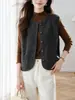 Colete tricotado estilo Chanel pequeno para mulheres, lapela diagonal, de abotoamento simples, textura aveludada, solto, sem mangas, para usar em camadas, colete suéter retrô para o dia a dia
