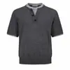 Camiseta de Punto de Manga Corta para Hombre, Falso Dos Piezas, Patchwork, Cuello Redondo, Cuello Henley, Estilo Old Money, Seda Artificial, Verano, Venta al por Mayor de Fábrica Transfronteriza