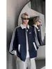 Sudadera Deportiva a Rayas Patchwork Forrada de Polar para Hombre, Peso Pesado Versátil Marca de Moda High-Street para Pareja, Chaqueta de Béisbol Estilo Americano Genial