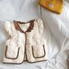 Jaqueta Colete de Inverno para Meninas Bebê Estilosa Infantil Personalizada Marca da Moda Estilo Coreano Algodão Engrossado Combinação de Cores Renda Cordão