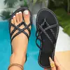 Sandalias de Playa Retro para Vacaciones para Mujer, Chanclas Planas para Uso al Aire Libre, Pantuflas Tejidas de Talla Grande en Stock