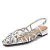 Sandálias femininas vintage estilo francês, trançadas, vazadas, com tira fina e bico fechado, sapatos romanos da moda com salto baixo grosso e tira no tornozelo LL962-1