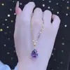 Collar de Zirconia Morada con Colgante de Gota de Agua Estilo Nuevo Simple Moda Versátil Violeta No se Desvanece Venta Directa de Fábrica