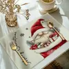 Tapete de Mesa de Natal TEMU Transfronteiriço Material de Linho Estampado Utensílios de Cozinha Domésticos Porta-Copos Decoração de Festa de Feriado