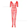 Comercio Exterior Conjunto de Lencería Sexy Medias con Estampado Sexy de una Pieza Abertura en la Entrepierna Ajustado Transparente Manga Larga Malla W391