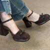 Zapatos Mary Jane Vintage de Tacón Grueso 2024 Primavera Nuevos Hebilla de una Palabra Tacón Alto No Cansan los Pies Sandalias de Punta Hueca para Mujer