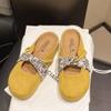 Novedad Verano 2025 Zapatillas de Media Pantufla Perezosas para Mujer, Estilo Coreano de Punta Cerrada Estilo Francés con un Suave Diseño sin Tacón, Adecuadas para Combinar con Vestidos