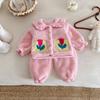 Dianxi 2026 Outono/Inverno Novo Conjunto de Pijama de Lã para Bebês e Crianças Pequenas Meninas, Conjunto de Duas Peças Peludo Floral Espessado