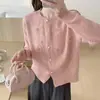 Cardigan de Tricô com Flor Estereoscópica de Miçangas Estilo Coreano Feminino Outono e Inverno Nova Moda Suave e Macio Gola Redonda Suéter Jaqueta Curta