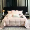 Clase de Lujo Ligero Ropa de Cama 100% Algodón de Fibra Larga Cepillado Bordado Juego de Cuatro Piezas Funda de Edredón Súper Suave Engrosada Cama Algodón Puro