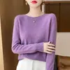 Suéter Clássico Feminino 2025 Lã 100% Lã Pura Gola Redonda Camisa Básica Tricotada Cor Sólida Simples Fornecimento para Exportação