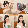 Diadema Bosque Brumoso con Malla Suave, Perlas Degradadas, Diseño de Corona Alta, Versátil para Controlar el Cabello Suelto, Adecuada para Salir, Diadema para Mujer