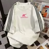 Verão 2025 Casual Solto Conjunto de Três Peças Tops de Comprimento Médio Estilo Preppy Versátil Camiseta Feminina Manga Curta com Estampa de Letras