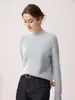 Suéter de punto fino para mujer de primera línea, listo para usar, 100% cachemira pura, cuello medio alto, tejido sencillo, top holgado para usar en capas