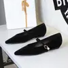 3686-K205 Zapatos Elegantes de Estilo Coreano para Mujer para el Trabajo, Punta Fina, Boca Baja, Correa de Perlas, Tacón Bajo, Tacón de Cuña Zapatos para Mujer