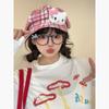 Gorra de Béisbol Cuadros Gatito Lindo para Mujer, Gorra de Pico Ancho Dulce para Adelgazar el Rostro, Gorra de Viaje Nicho Y2K