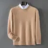 Suéter de caxemira 100% para outono e inverno para homens, gola redonda, solto, simples, tricô business casual, camada base, suéter quente