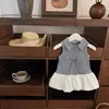 Saia Bufante de Verão para Meninas Novo Vestido Fofo Infantil Colete Vestido Doce de Flor Bebê Roupa Infantil
