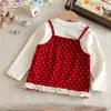 Camiseta de Manga Larga Dulce Princesa para Niñas 2026 Nuevo Conjunto de Primavera y Otoño Top Dulce y Elegante para Niñas Falso de Dos Piezas