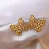 Brincos de Borboleta com Renda Vazada e Pérolas, Design de Nicho, Brincos de Alta Qualidade, Luxo Leve, Acessórios de Orelha Versáteis e Elegantes