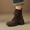 Botines de Tacón Grueso para Mujer Chuyuji 2026 Nuevos Botas Martin Estilo Británico con Cordones de Cuña y Tacón Alto para Otoño Invierno