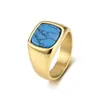 Anillo de titanio con piedras preciosas de estilo europeo y americano, con turquesa y ojo de tigre, anillo de sello ancho para hombre, joyería que no se decolora